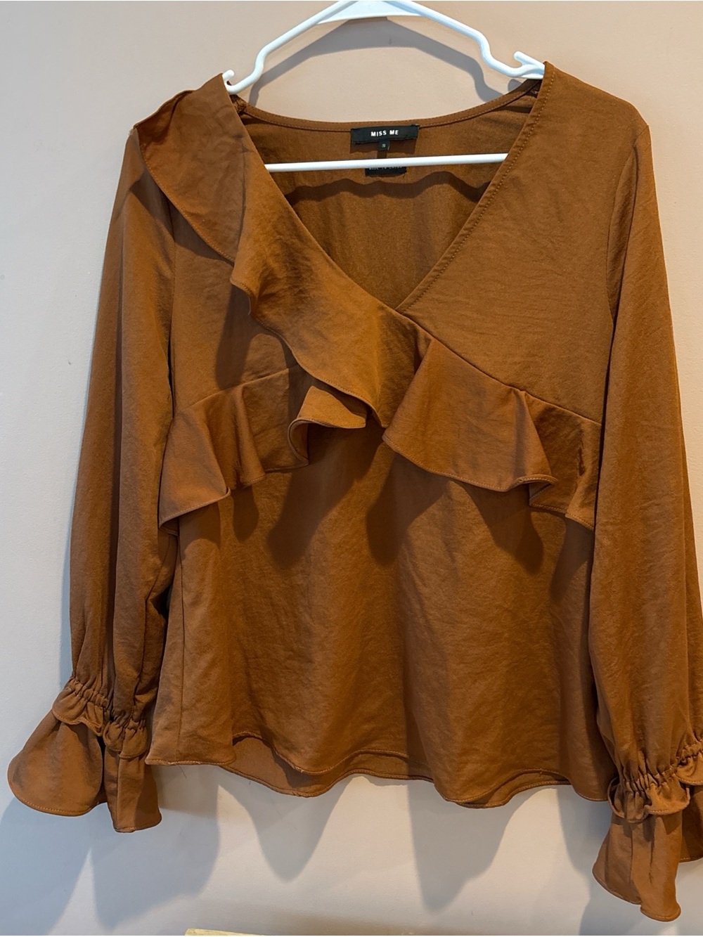 Miss Me Rust Brown Ruffle V-Neck Blouse